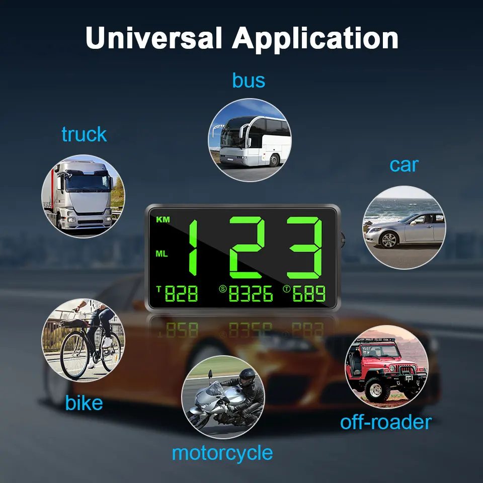 Большой дисплей с принтами, gps, Hud, Автомобильный gps проекционный спидометр, браслет, км/ч, MPH, скорость, сигнализация, высота, спутники, время, компас, расстояние