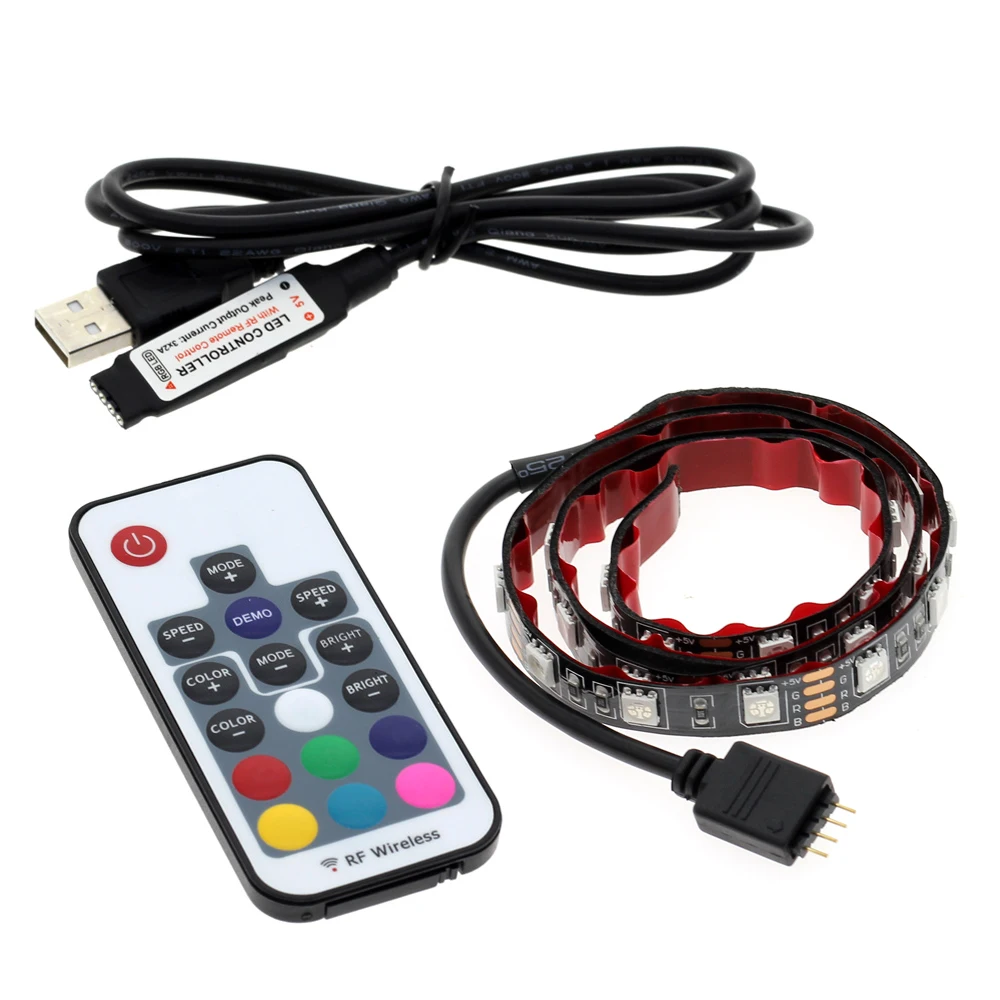 USB Светодиодные ленты 5050 RGB 60leds/M с 17Key rf контроллера 50 см/1 м/2 м комплект