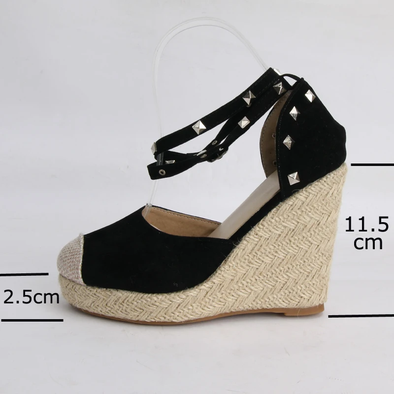 

Meotina Summer High Heels Women Sandals Rivets Espadrille Platform Wedges Heel Ankle Strap Shoes Bohemia Sandals Big Size 34-43