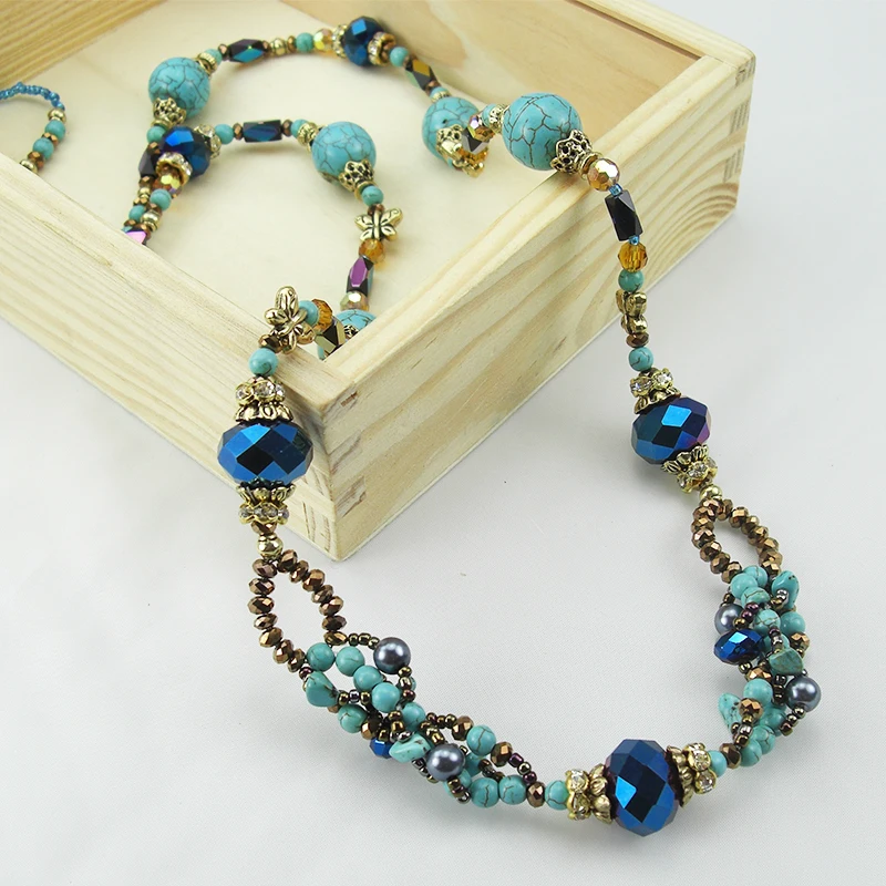 Fashion women Pearls Rhinestone Chain Necklace Vintage Bohemian Style stone Necklaces &amp Pendants Long Sweater choker0153-4 | Украшения и