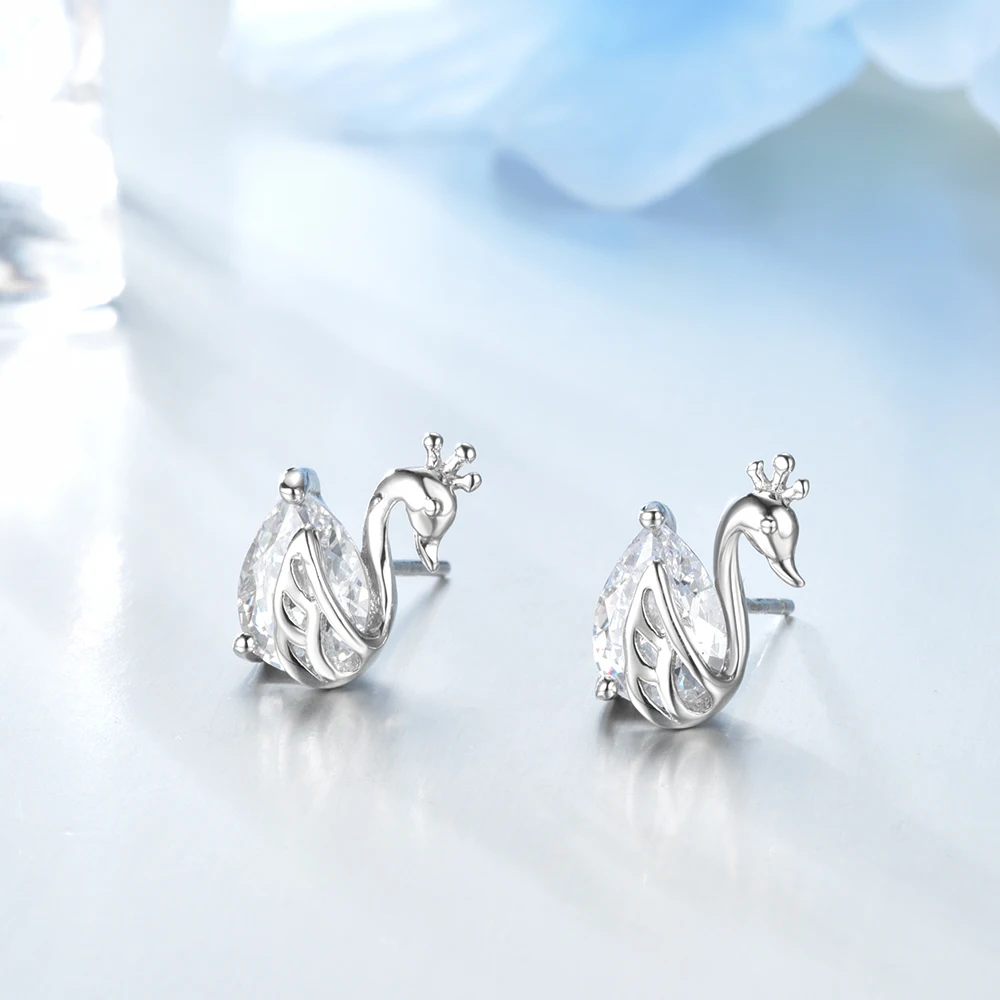 LZESHINE Elegant Authentic S925 Sterling Silver Earrings Swan AAA Zircon Inlay Stud For Women Engagement Jewelry Gift | Украшения и