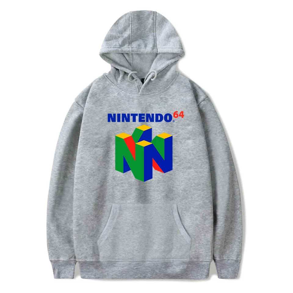 Бренд Классическая игра N64 толстовка с капюшоном с принтом Харадзюку толстовки большой размер пуловер Одежда Хип-Хоп Уличная одежда - Цвет: Серый