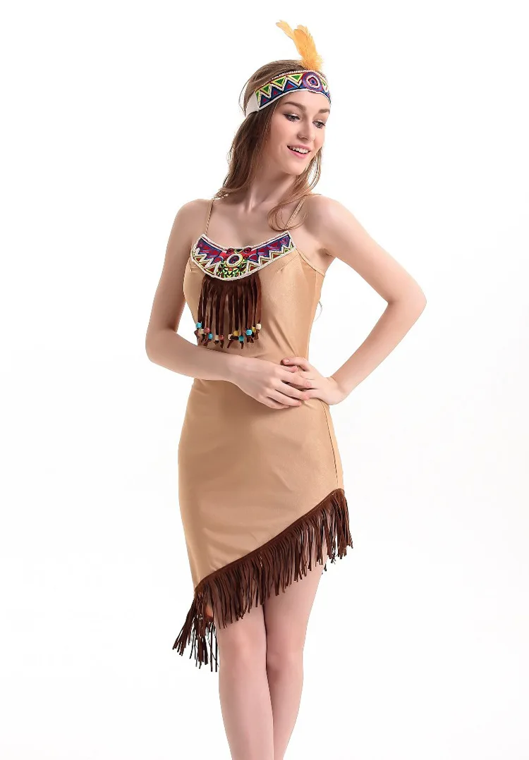 Native American Costume 2016 COS Brown Indians party dress sexy uniform Halloween Princess Carnival Adult Outfit | Тематическая