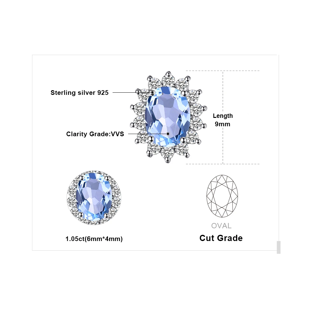 Женские серьги гвоздики с голубым топазом JewelryPalace Diana из стерлингового серебра 925