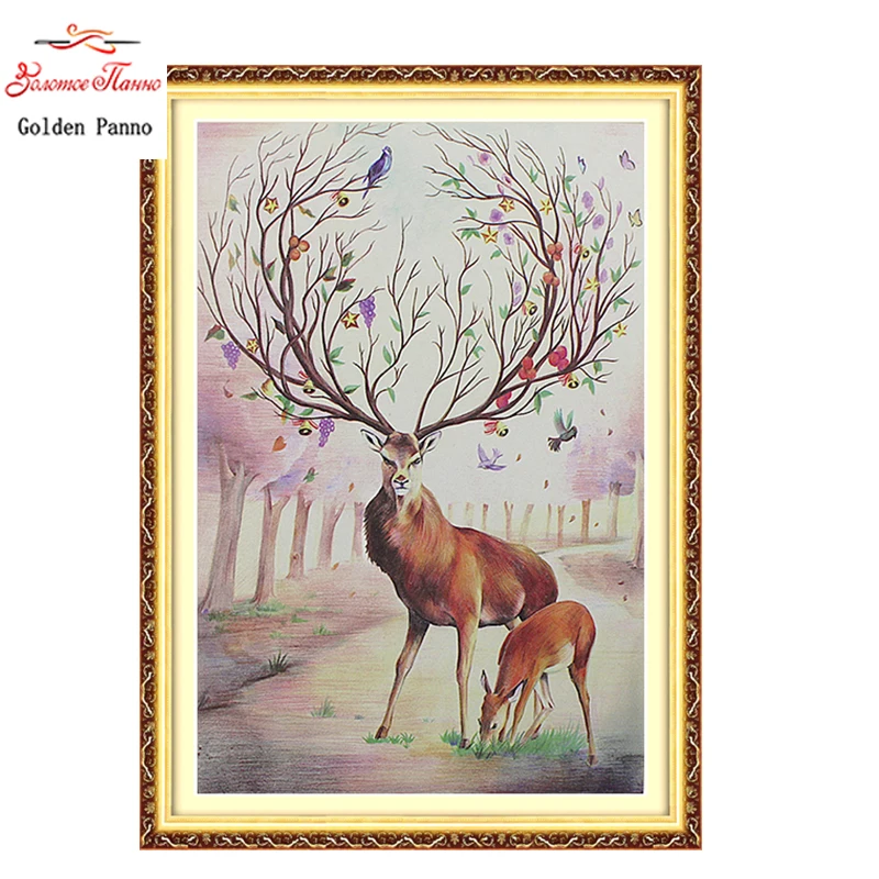 

Golden Panno,Needlework,Embroidery,DIY animal Painting,Cross stitch,kits,11ct God deer Cross-stitch,Sets For Embroidery10