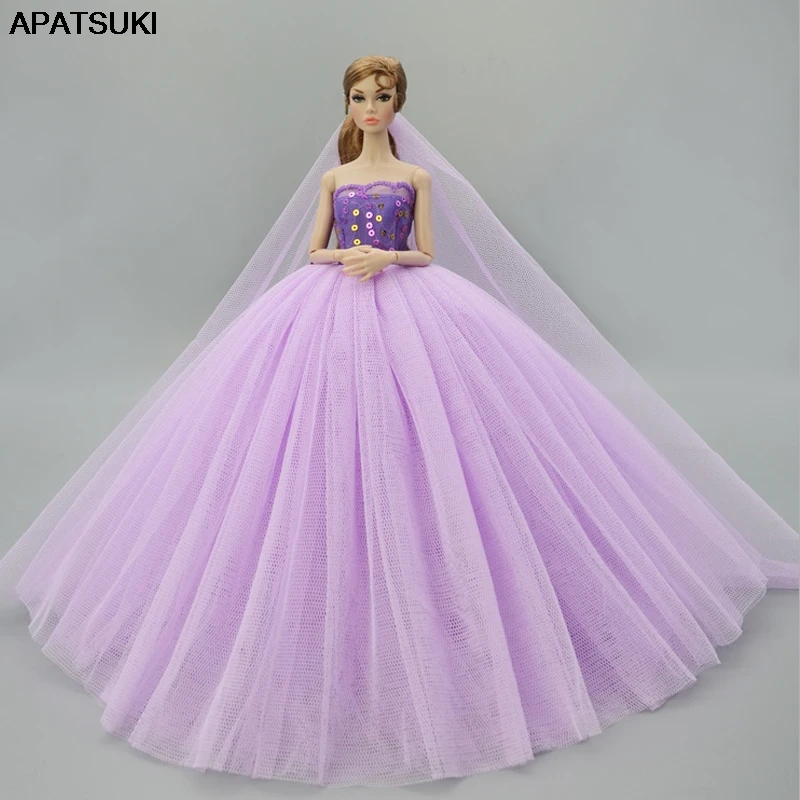 

Purple Sequin Fashion Doll Clothes For Barbie Doll Dress Evening Dresses For Barbie Dolls Outfits 1/6 Doll Accessories Kids Toy