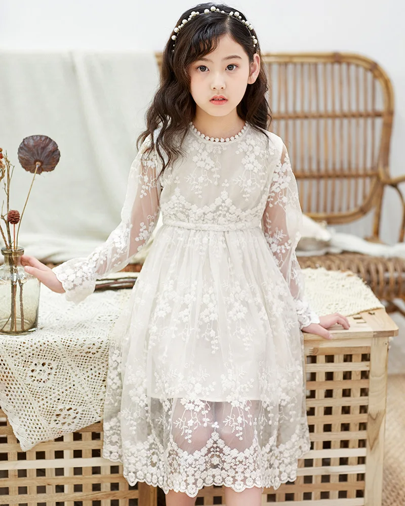 Lace Girls Dress 2020 Spring Autumn Girl Princess Wedding Party Frocks Kids Maxi Teenage Elegant Long Sleeve vestidos | Детская одежда