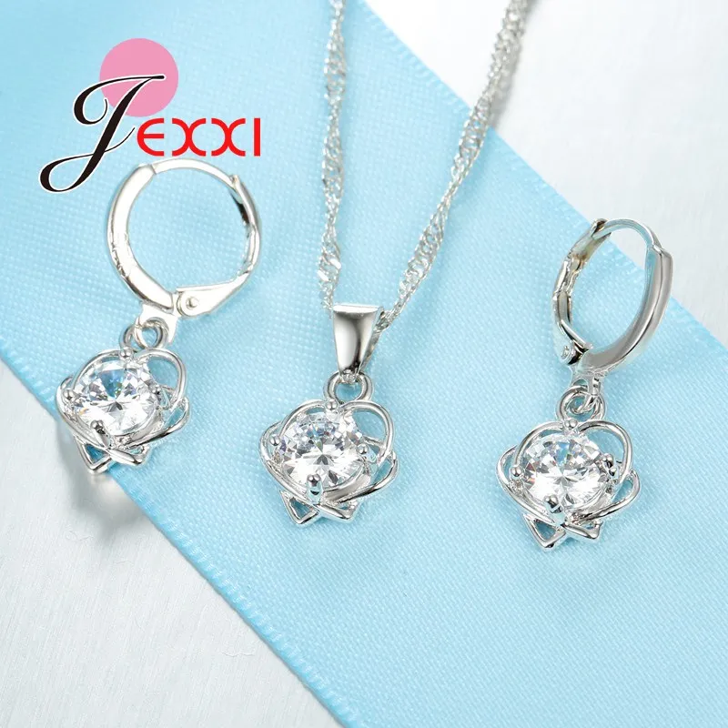 2020 Bridal Wedding Jewelry Sets AAA Cubic Zircon Crystal 925 Sterling Silver Pendant Nekclaces Earrings Heart Set | Украшения и