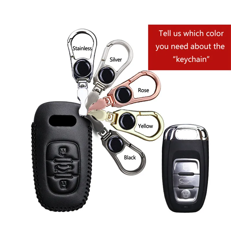 Black 3 For Audi Натуральная кожа ключа автомобиля сумка чехол для Audi A3 A4 B5 B6 B7 B8 A5 A6 A7 A4L A6L Q5 Q7 S5 S6 C4 C5 C6 C7 металлические брелки крышка - Название цвета: Black 3 For Audi