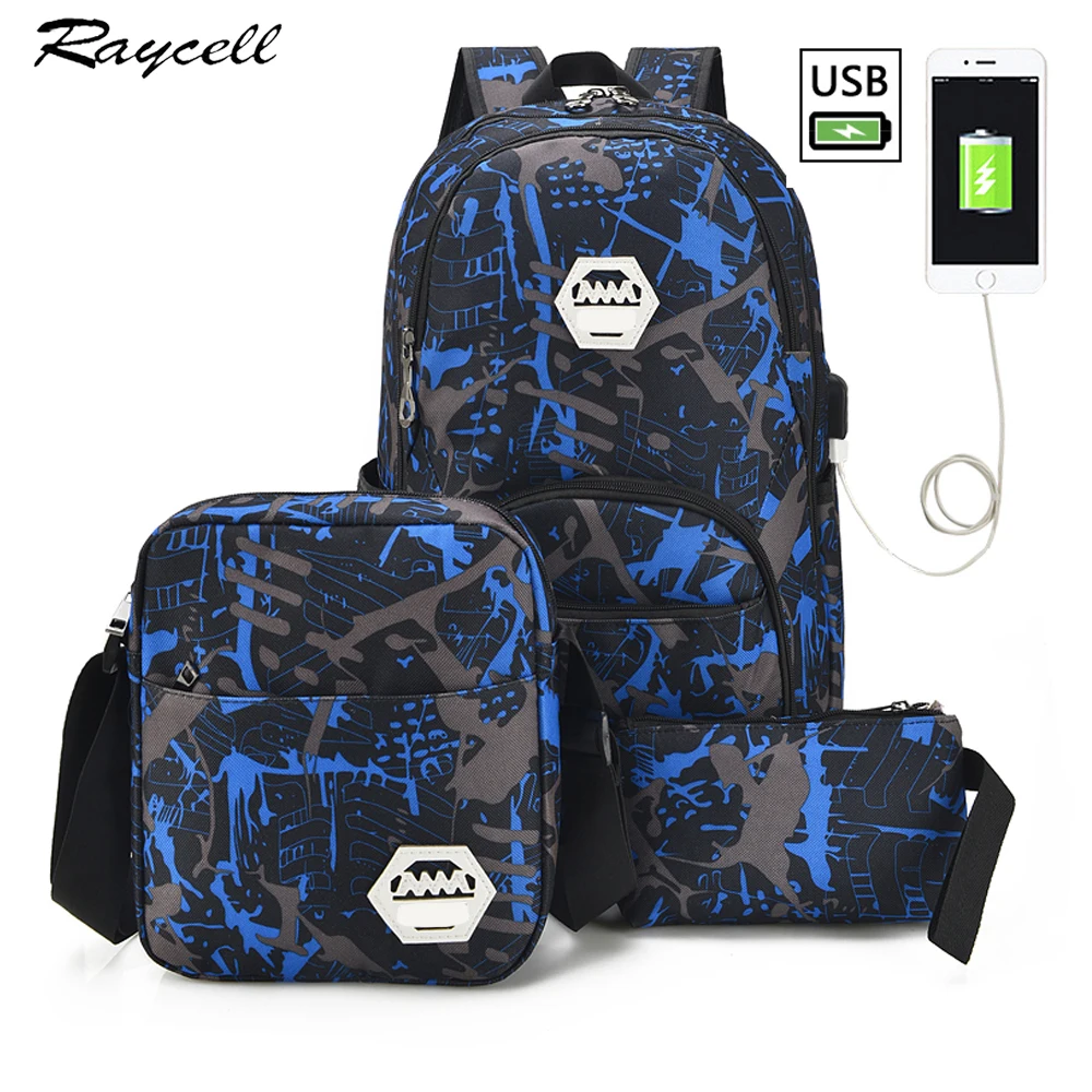Men USB Port Backpack With laptop Waterproof Male Set College Book Bags Travel Women High School For Boys | Багаж и сумки