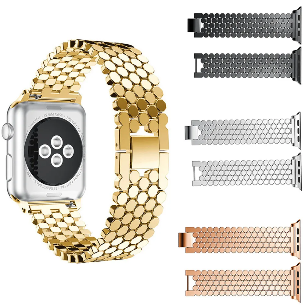 316L Нержавеющая сталь ремешок для часов Apple Watch 38 мм 40 42 44 Блестящий металлический