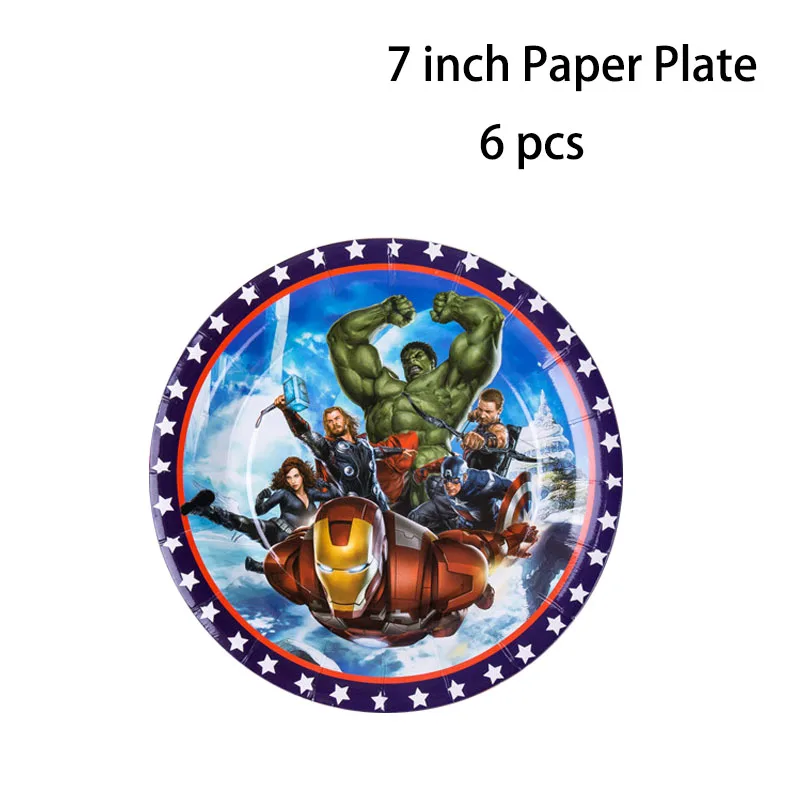 7 inch plate 6 Pcs Супер Герой Тема Мстители одноразовые бумажные салфетки баннер скатерть стакан с соломинкой тарелки детский душ день рождения принадлежности - Цвет: 7 inch plate 6 Pcs