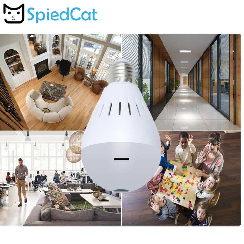 360 градусов панорамный рыбий глаз E27 Беспроводной Wi Fi Умная лампа 960 P 1.3MP домашнего