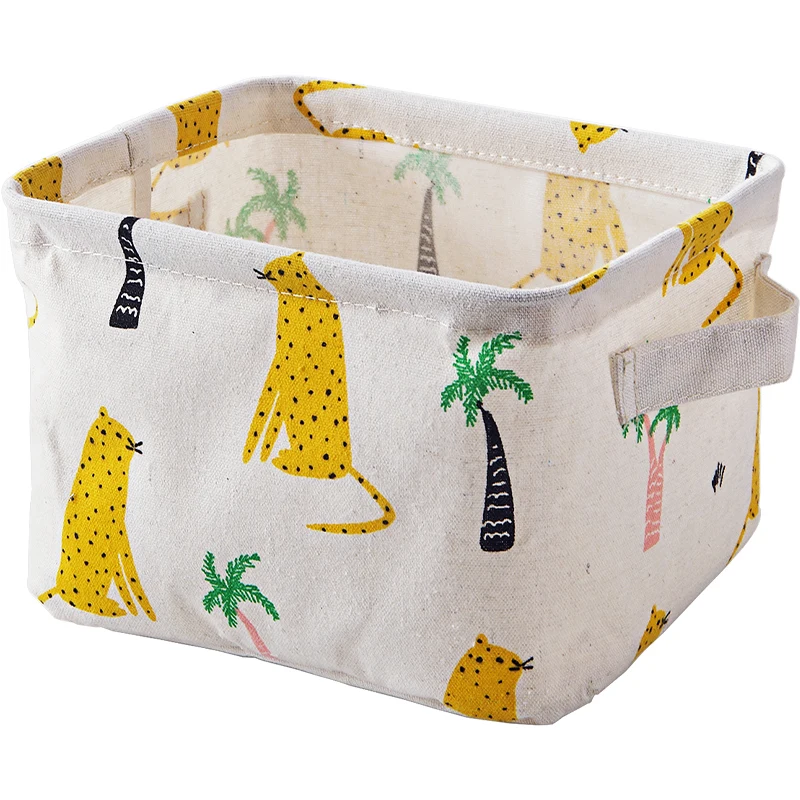 Storage Basket DIY Office Desktop Organize Folding Linen Toy Storage Box Pastoral Floral Animal Jewelry Makeup Organizer Baskets