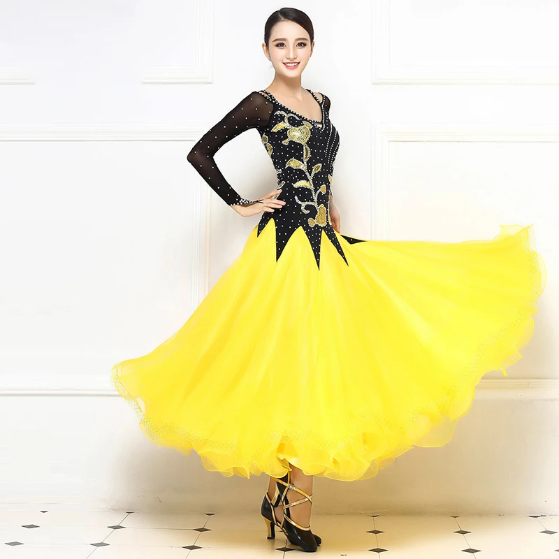 

Ballroom Standard Dance Dress 2020 New Style Yellow Competition Dancing Skirt Adult Waltz Ballroom Dance Dresses