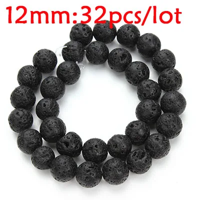 12mm Высокое качество, круглый шар, черный натуральный камень, лава, бусины, вулканический камень, свободные бусины, 4 мм, 6 мм, 8 мм, 10 мм, 12 мм, сделай сам, браслет, изготовление ювелирных изделий - Цвет: 12mm