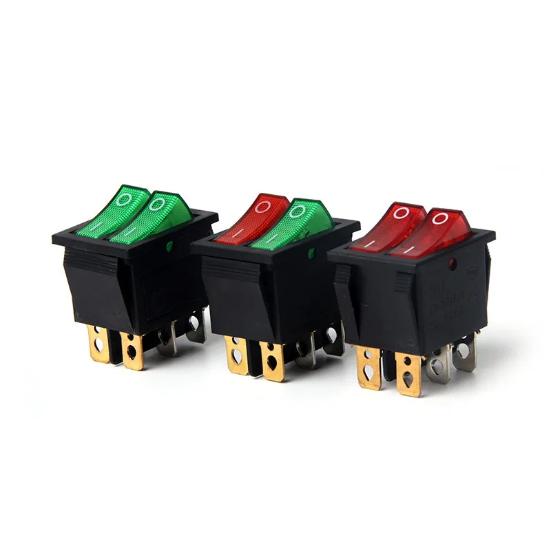 Kcd8 15A 250v AC двухполюсный gang кулисный переключатель 2 способ красный медные булавочные красный 220v лампы вкл/выкл переключатель с 6 шпильки
