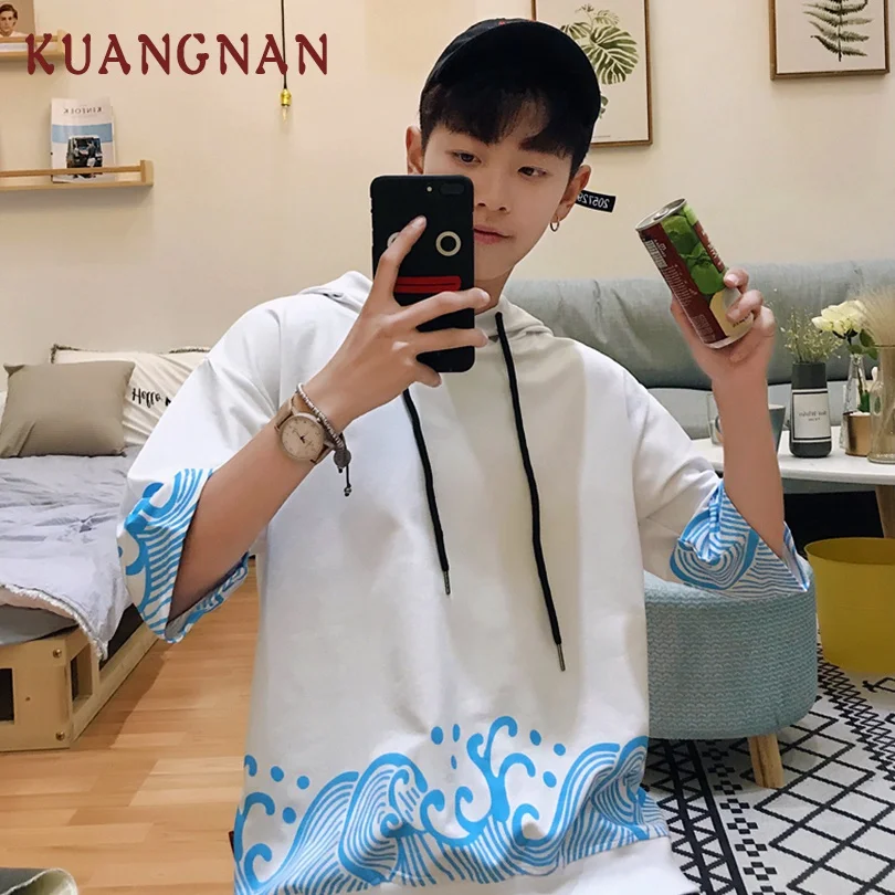 KUANGNAN мужские толстовки Harajuku белая толстовка мужская Японская уличная одежда