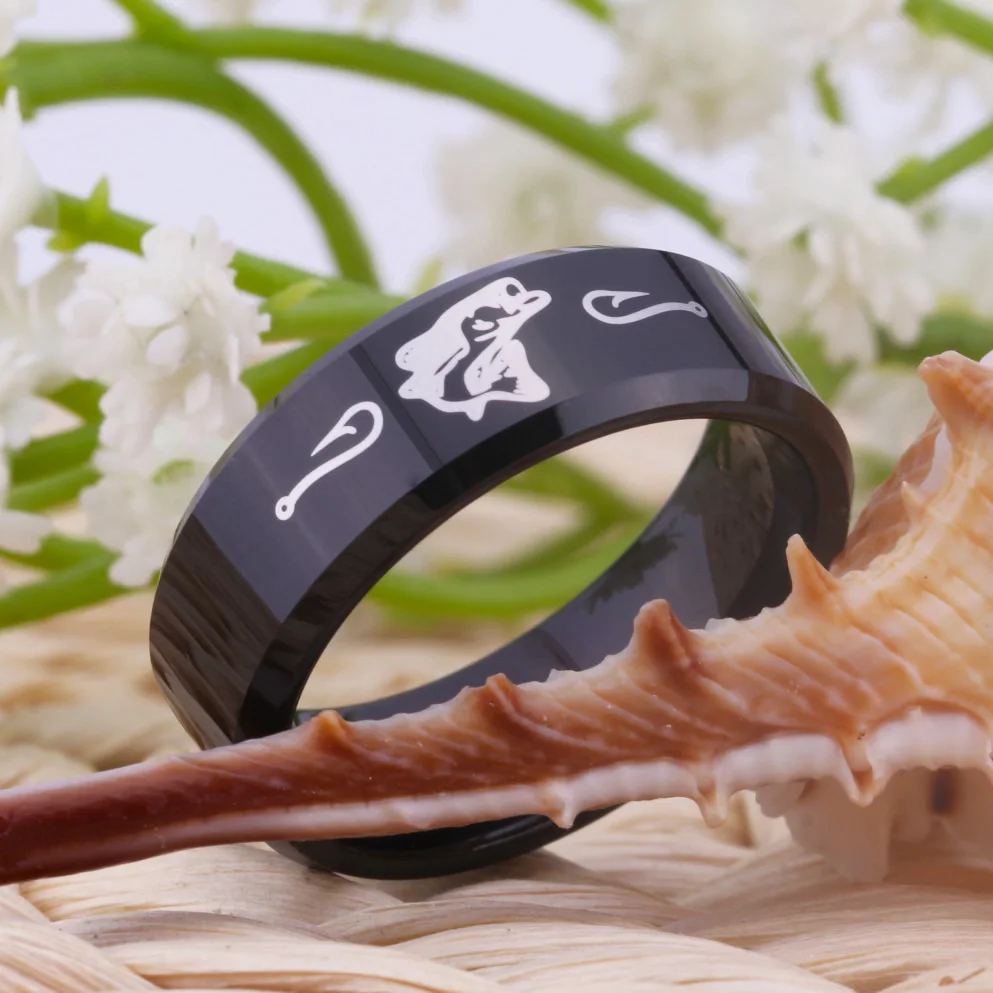 Модные кольца для рыбалки женщин черное вольфрамовое кольцо тяжелые металлы - Фото №1