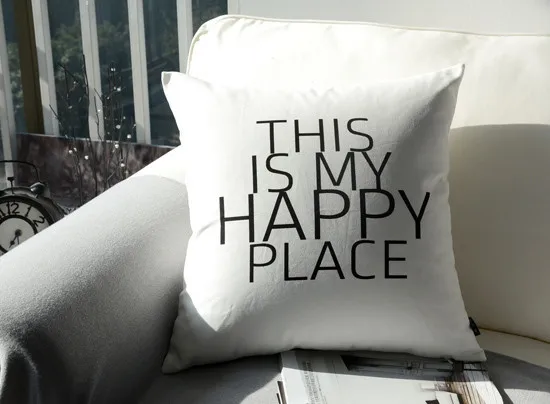 Современный Подушка с цитатой крышка счастливое место буквы Чехол Nordic черный