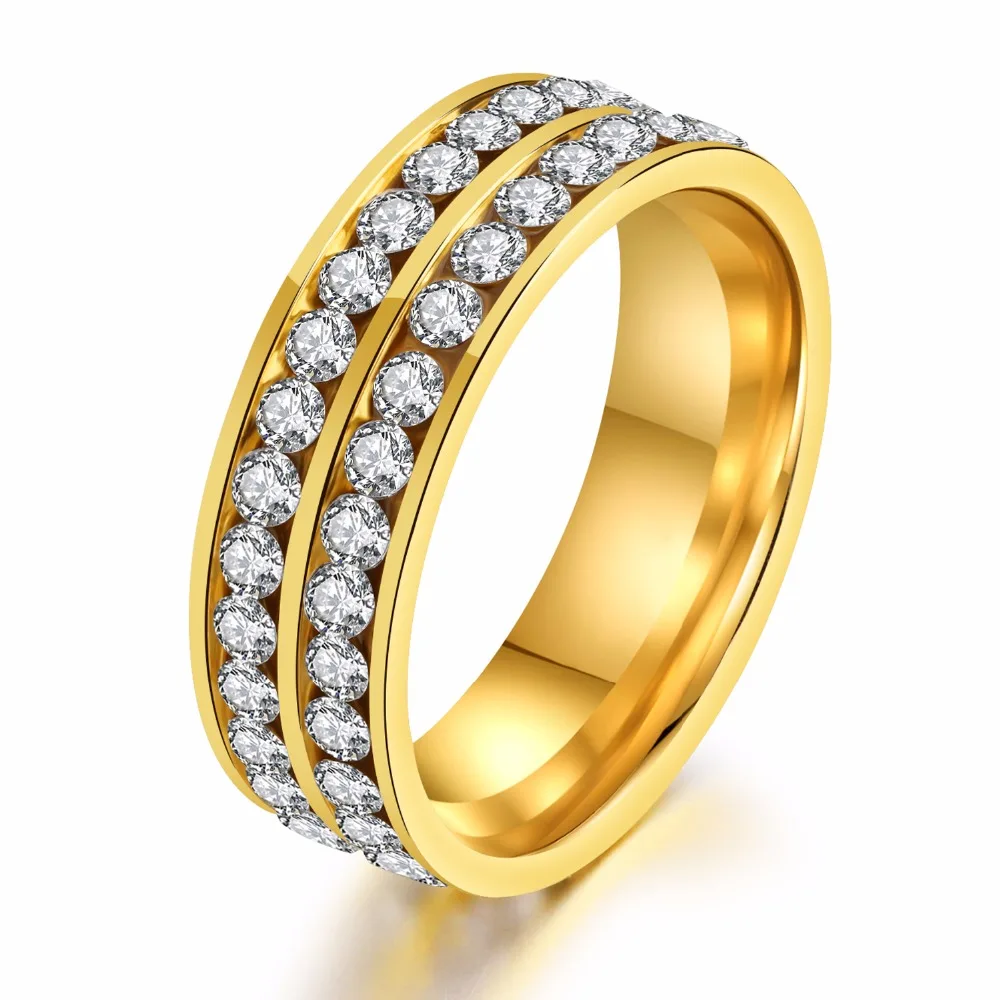 Seanuo 6MM Double Layer Full CZ Stone Men Stainless Steel Finger Ring Jewelry Fashion Charm Women 316L Wedding Rings Girl | Украшения и