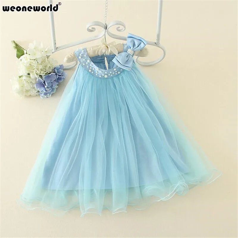 WEONEWORLD Bowknot Girl Dresses Lace Mesh Girls Summer Children's Clothing for Vestido Infant Clothes | Детская одежда и обувь