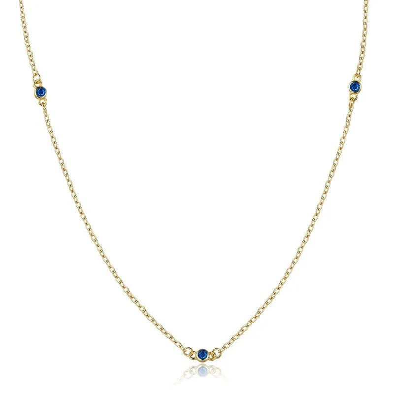 blue Тонкое милое 925 пробы, серебряное, золотое, круглое, CZ цепочки камней, колье, ожерелье для женщин, девушек, ювелирное изделие, колье - Окраска металла: blue