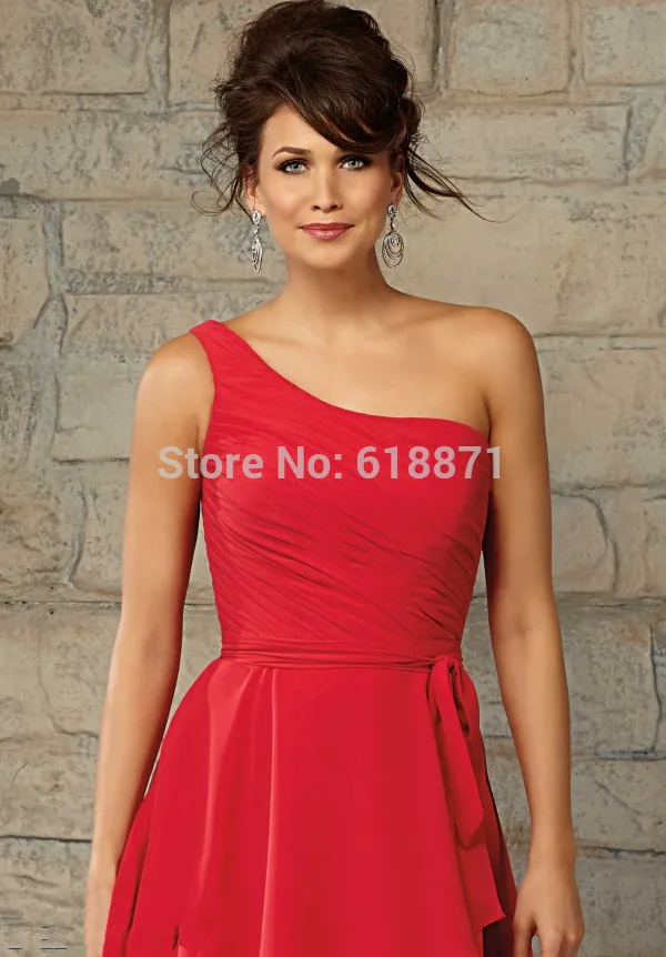 One Shoulder Sleeveless Bridesmaids Dresses Red Short Chiffon Simple Designs Pleat A Line Knee Length Vestidos De Formatura | Свадьбы и