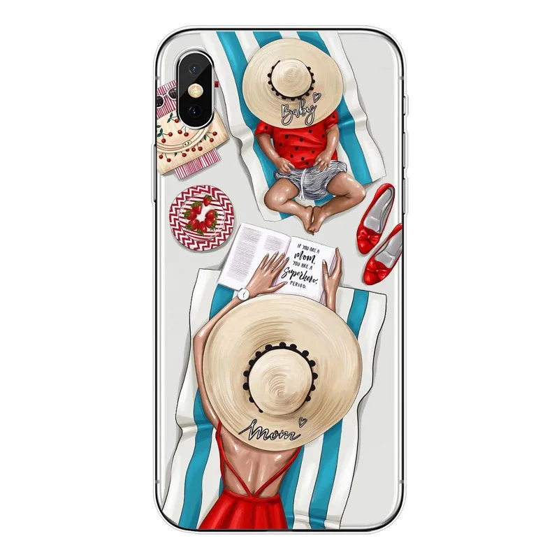 Модный чехол для телефона черного и коричневого цвета волос малыша мамы Girl Apple