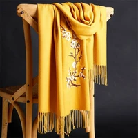 lamaxpa 2018 new winter warm solid scarf for womenlady soft wool pashmina shawls flower embroidery cashmere female wraps capes