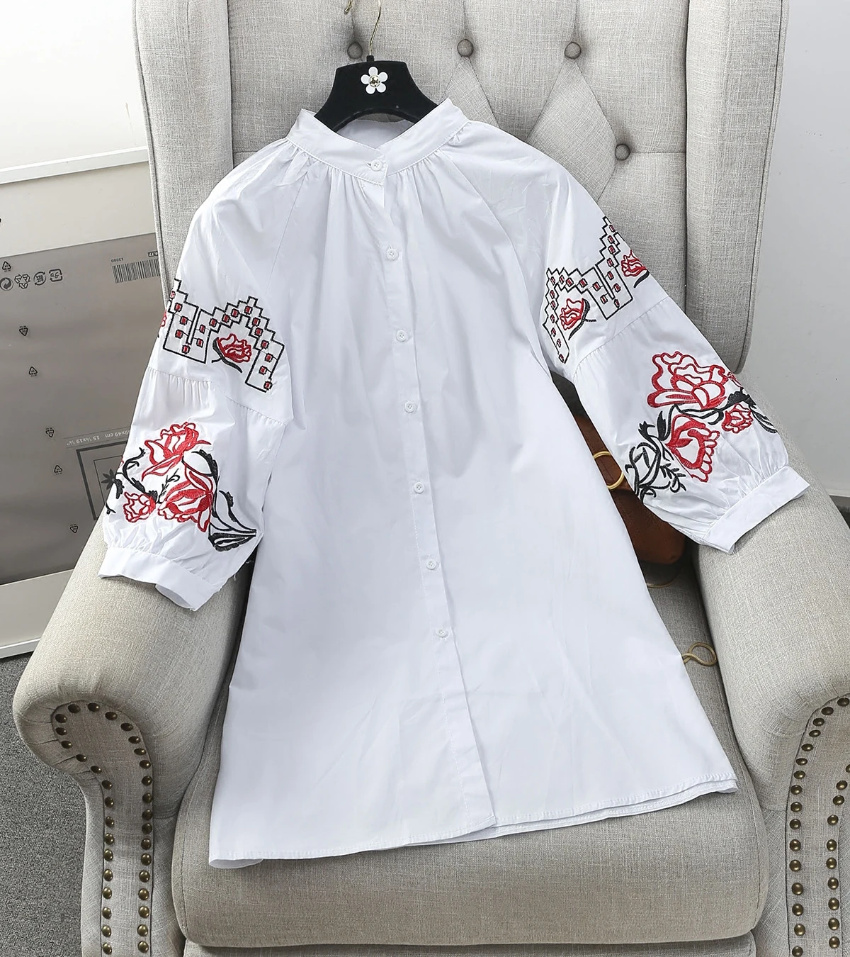 Зима-осень Новое поступление Для женщин Мода Broadcloth Вышивка Цветочный длинная