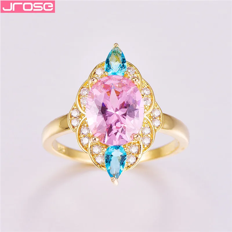 JROSE 2019 классическое кольцо с розовым камнем для женщин золотого цвета