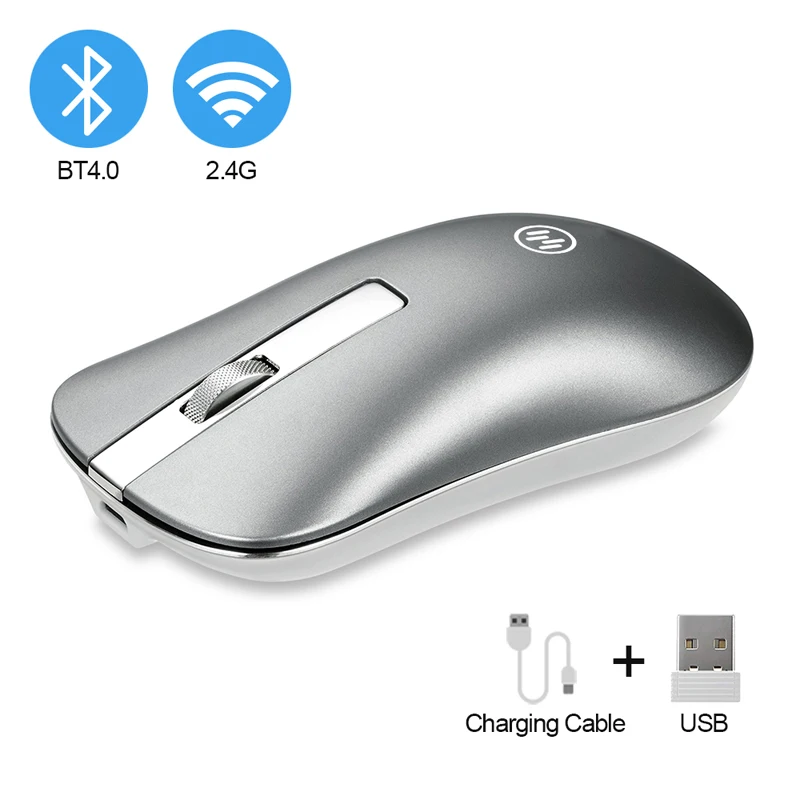 Bluetooth silver Беспроводная мышь с Bluetooth, Бесшумная игровая мышь, перезаряжаемая компьютерная мышь, беспроводная эргономичная компьютерная мышь 2,4 ГГц, USB мышь для ноутбука - Цвет: Bluetooth silver