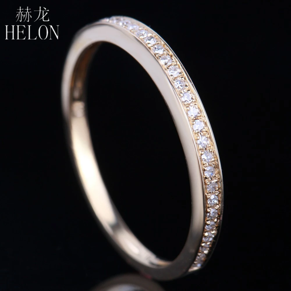 HELON Solid 14K(AU585) желтое золото 0.10CT натуральные Алмазы обручальные свадебные кольца женские юбилейные ювелирные изделия