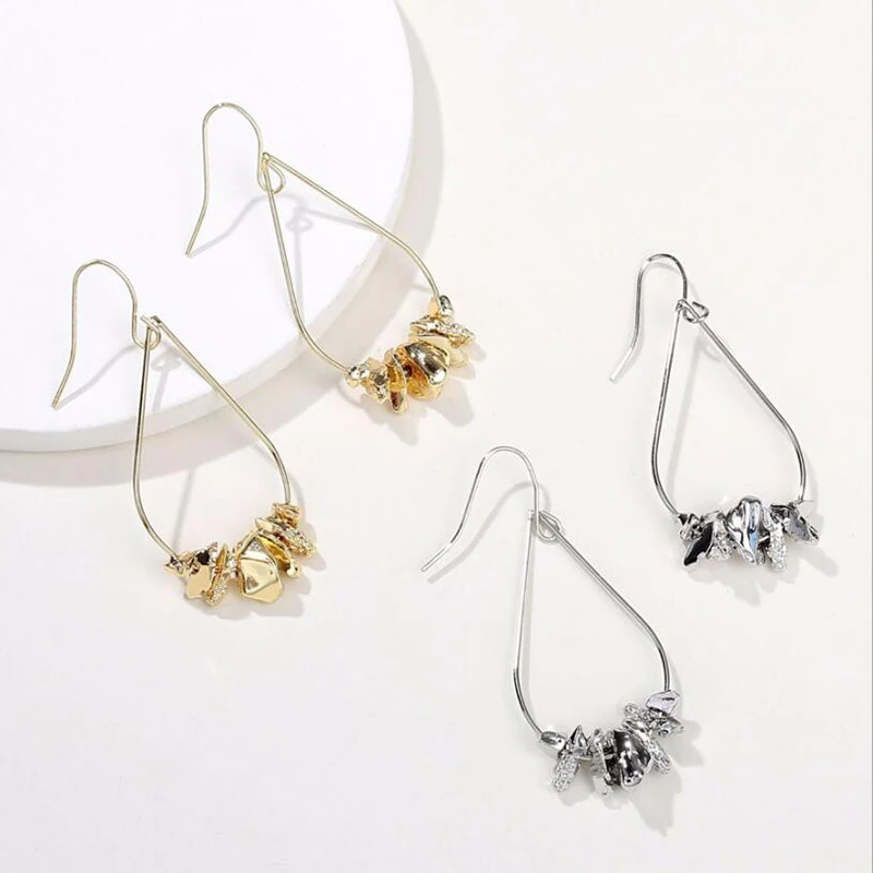 Amaiyllis Large Copper Waterdrop Dangle Earrings For Women Irregular Metal Chips Statement Drop Pendant Brinco | Украшения и
