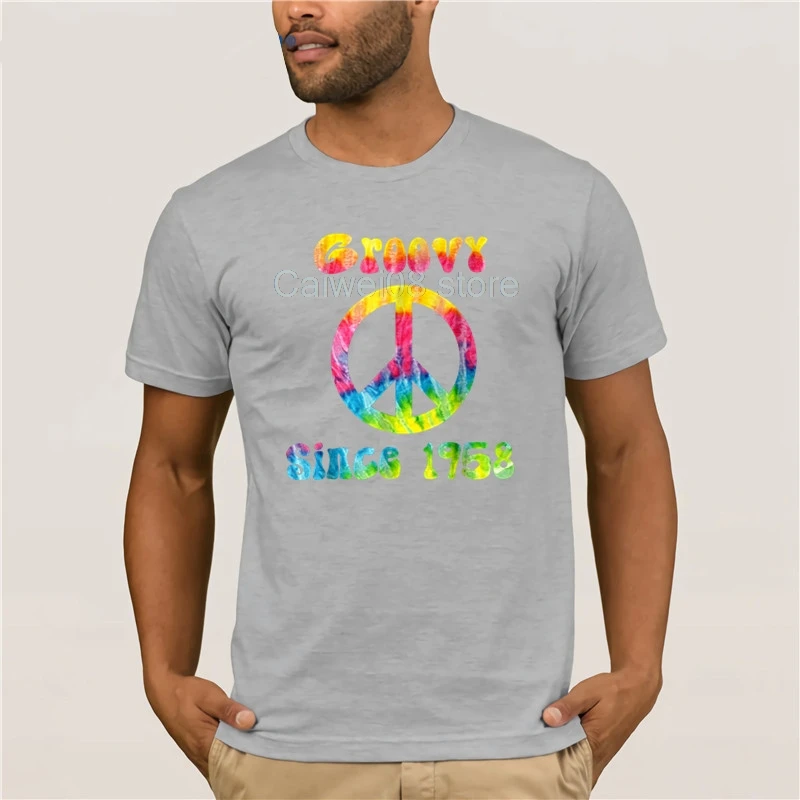 Индивидуальная футболка купить Hippie Peace ЗНАК Заводной с тех пор как 1958 60th подарок