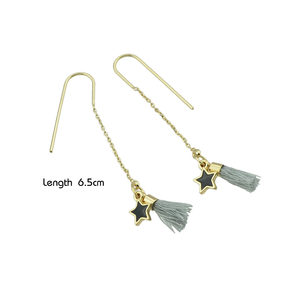Feelshine золото-Цвет длинная цепь с розовый белый graytassel Jewelry Серьги звезда шаблон