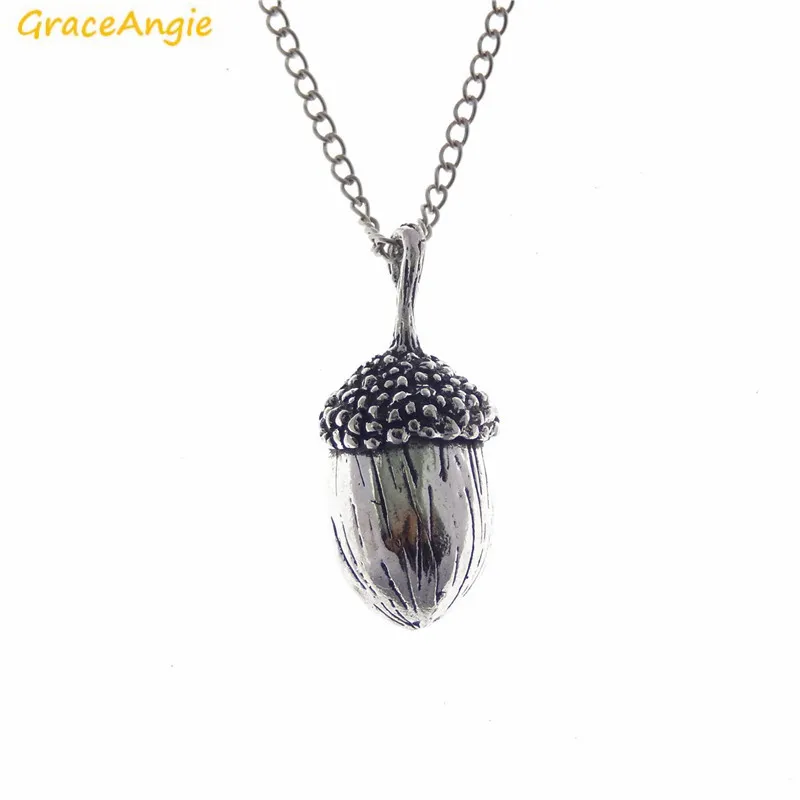 Цепочка GraceAngie из сплава серебристого цвета с объемным кулоном в виде желудей