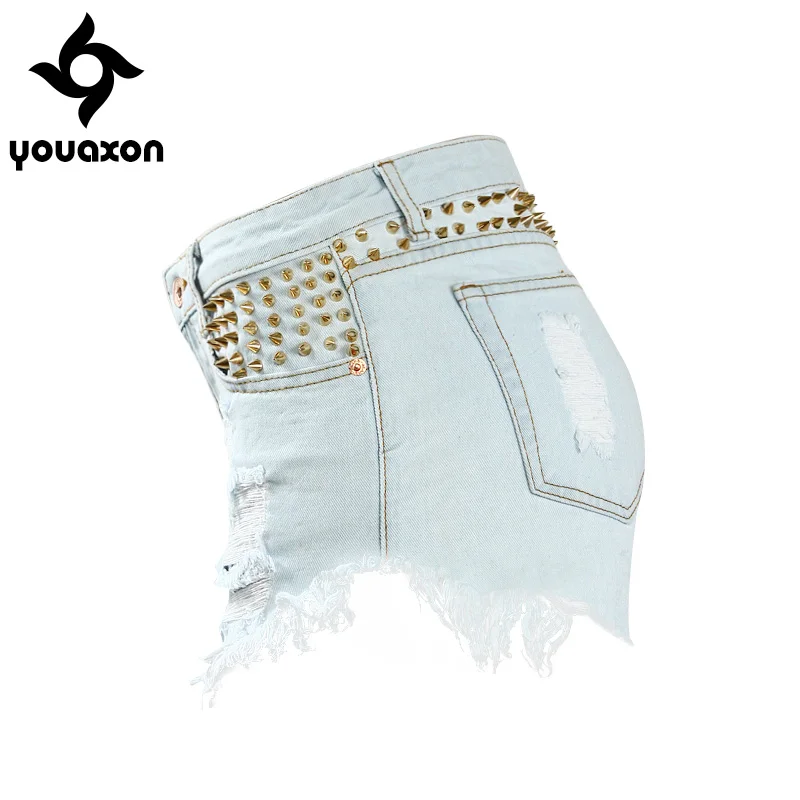 Женские джинсы Youaxon в стиле панк с золотыми заклепками|denim shorts jeans|shorts jeansdenim |