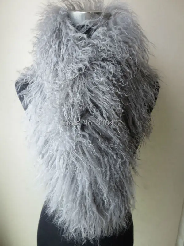 

100% Real Lamb whole-skin fur Scarf with clip cape Gray