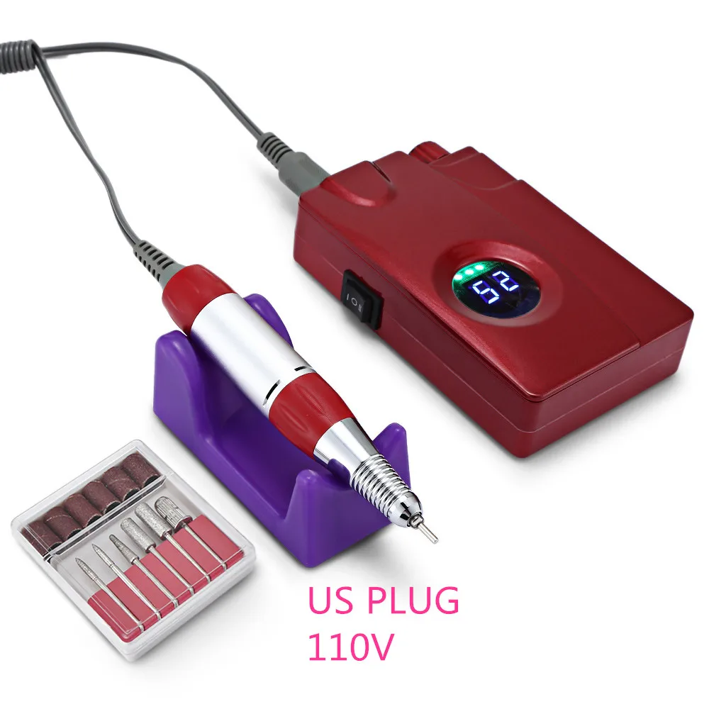 Red Wine US PLUG Новое поступление 25000 об/мин портативная электрическая дрель для ногтей Аккумуляторная Беспроводная Машинка для маникюра и педикюра Набор для полировки ногтей оборудование - Цвет: Red Wine US PLUG
