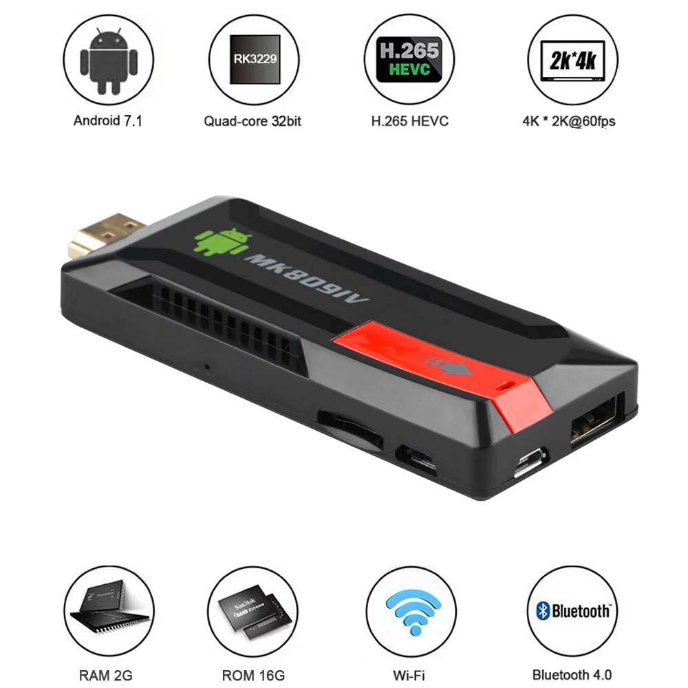 MK809 IV RK3229 четырехъядерный процессор 2 ГБ 16 Android TV мини ПК 4K 5 1 приставка для