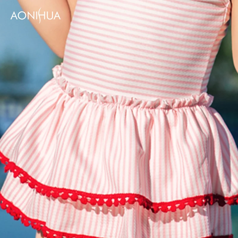 

AONIHUA Beauty Girl One-piece Waterproof Swimsuit Stripes Batching swimwear Polyester Outdoor Swim Wear for 2-12 years old