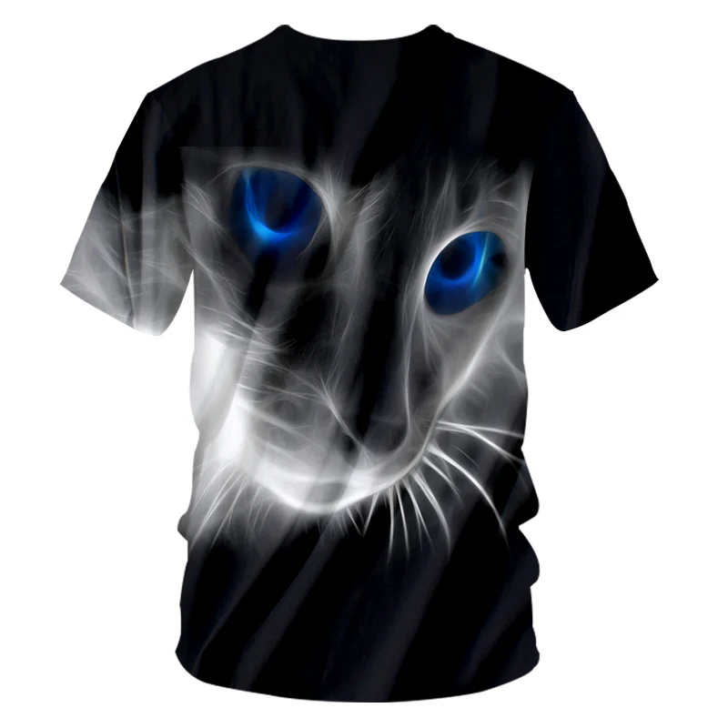 UJWI Футболка мужская мода короткий рукав 3D футболка принт кошка с голубыми