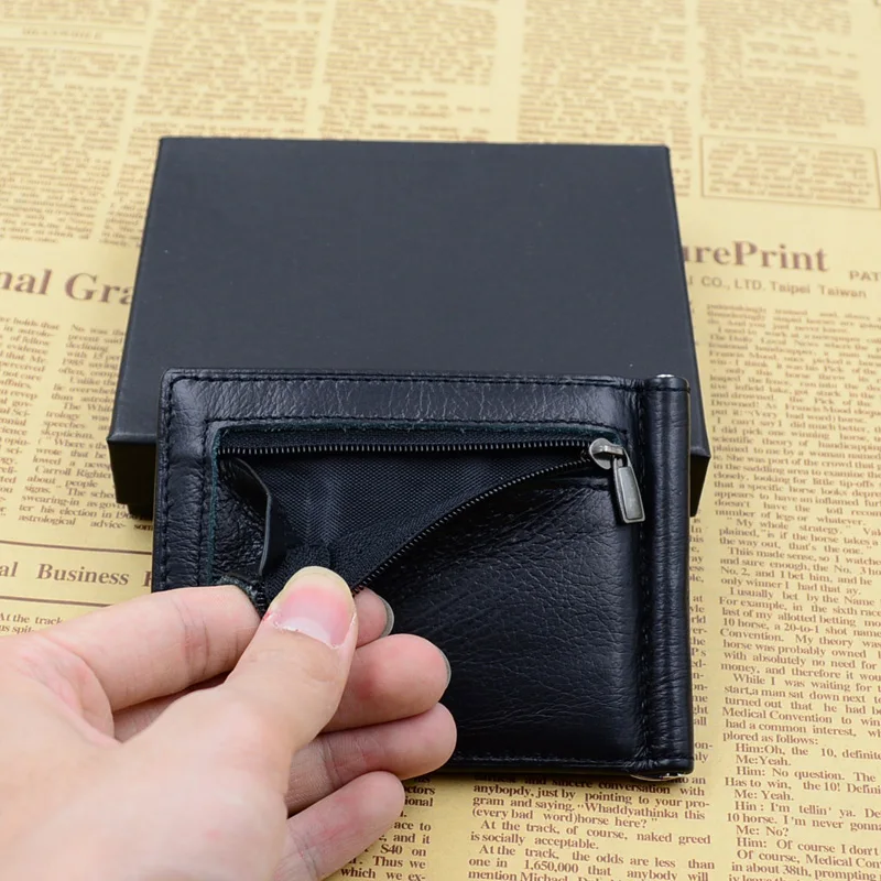 Новый кошелек из натуральной кожи винтажного стиля известной марки для мужчин с карманом на молнии для монет и металлическим зажимом для денег.