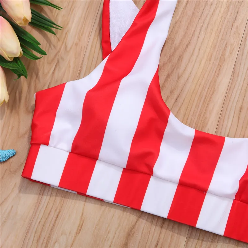 Женский раздельный купальник с U образным вырезом полосатый бразильский