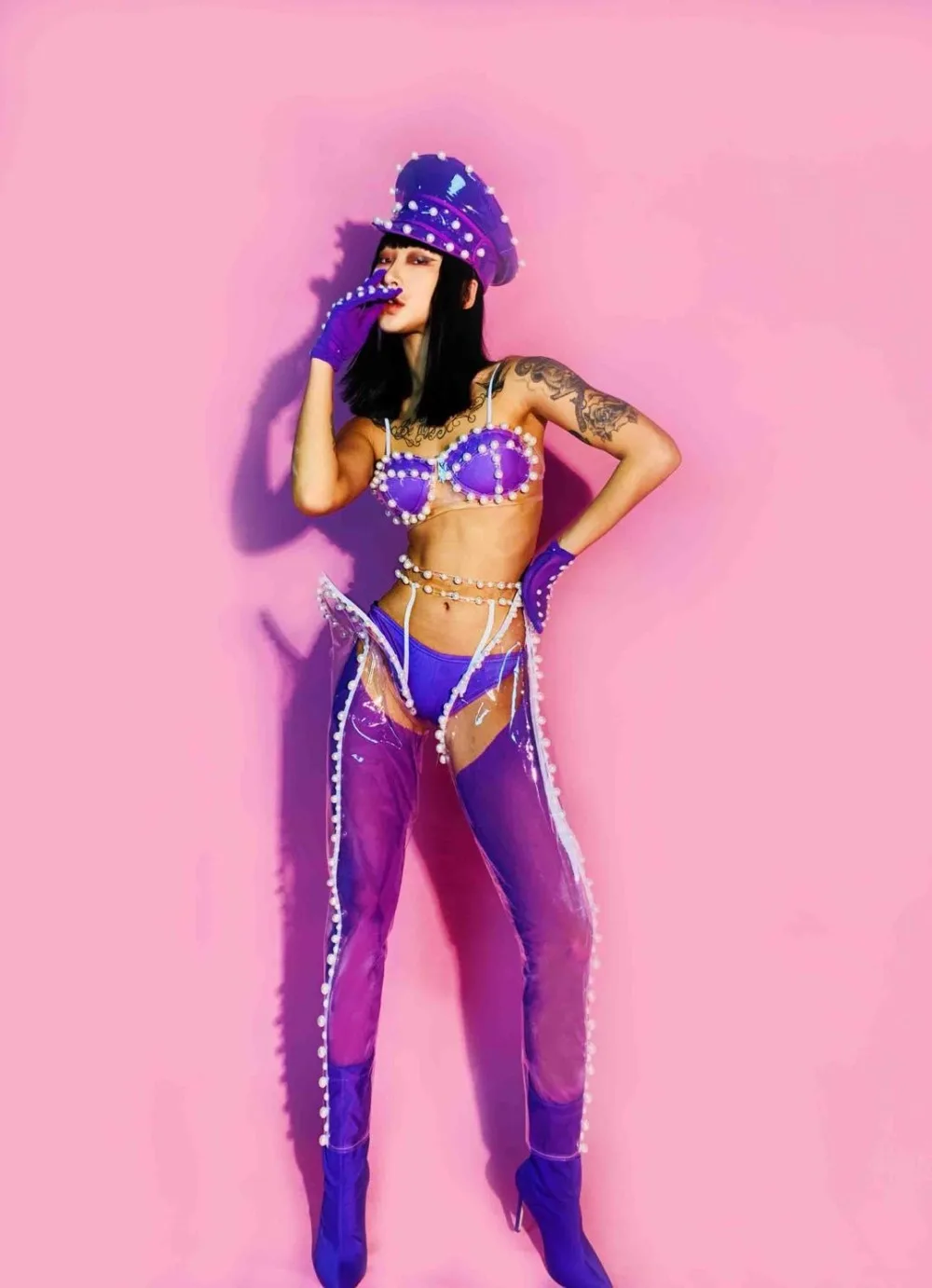 Сексуальный женский костюм для ночного клуба танцевальный с фиолетовыми