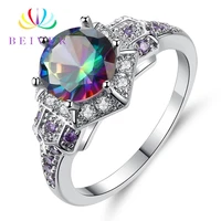beiver 2019 new arrival white gold color rainbow round zircon promise wedding rings for women party jewelry ladies gifts r568w c