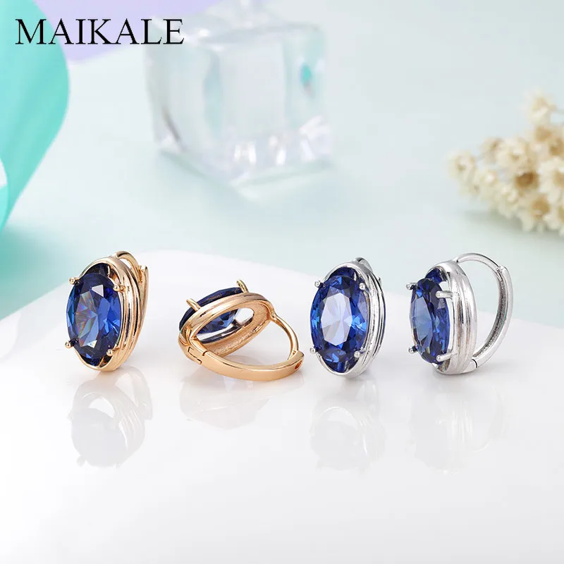 Женские простые круглые серьги-гвоздики MAIKALE, серьги с цветным фианитом, модные ювелирные изделия с драгоценными камнями для подарка