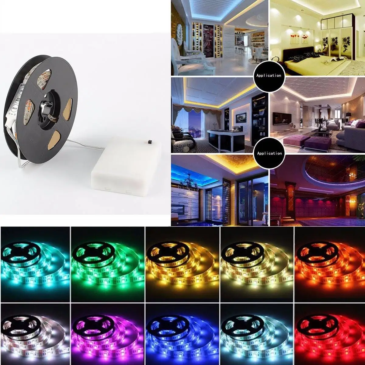 Светодиодная лента RGB с батарейным отсеком гибкая световая 3 режима 20 цветов